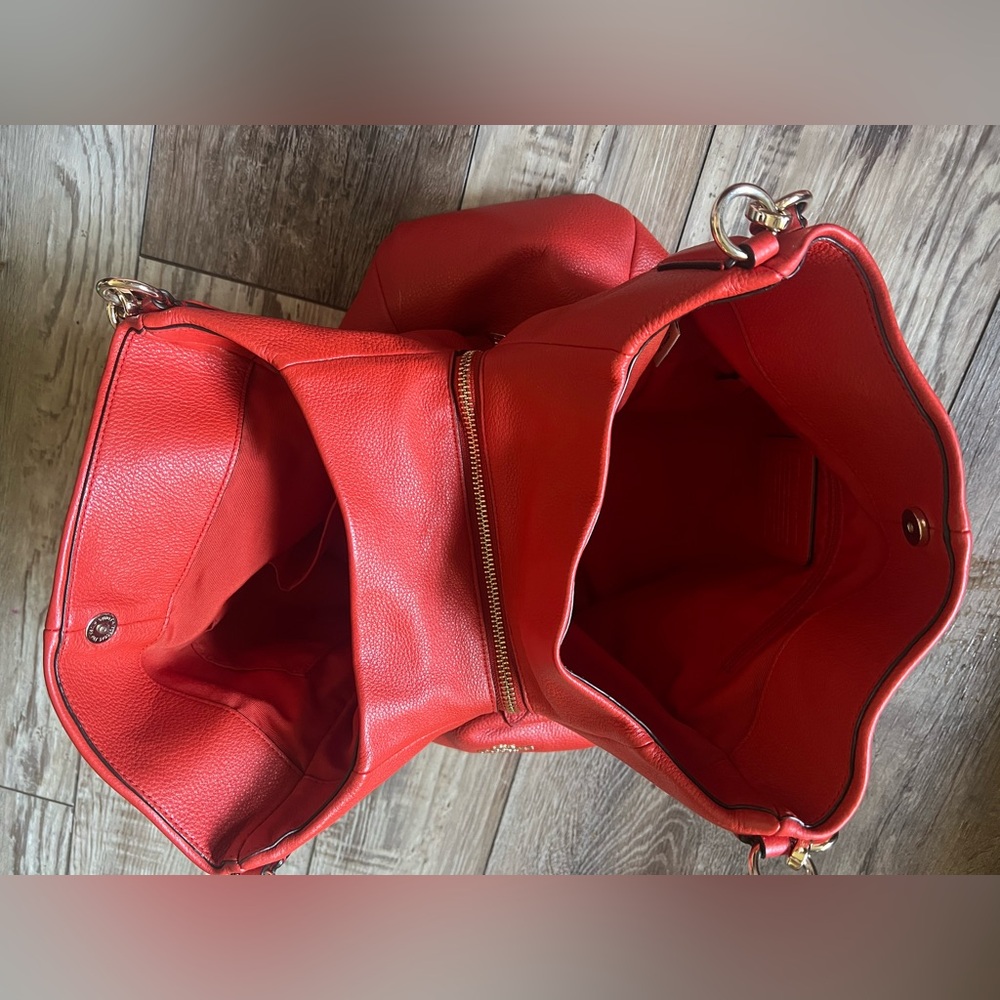 COACH Madison Phoebe Tumbled Cardinal Red Leather 3 Section Shoulder Bag - Picture 8 of 16